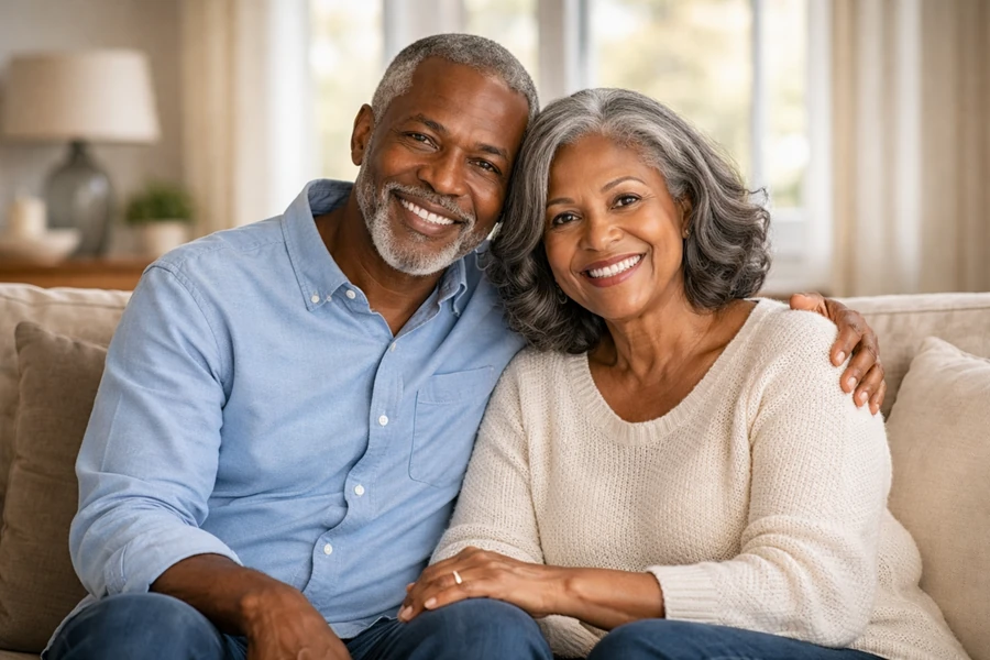senior couple reviewing life insurance options together